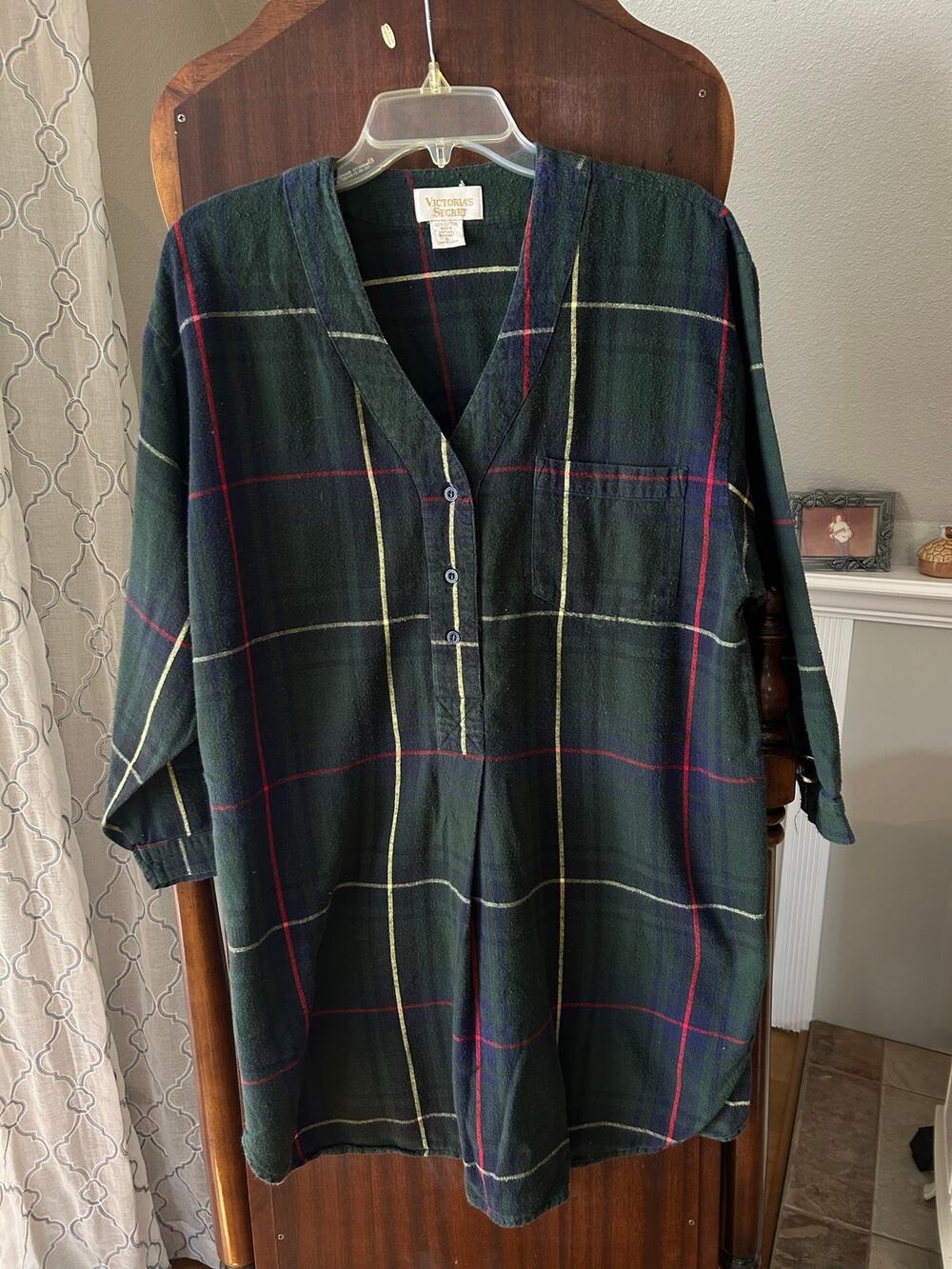VTG 90s Victorias Secret Gold Label Plaid Flannel Sleep Shirt Nightgown Small